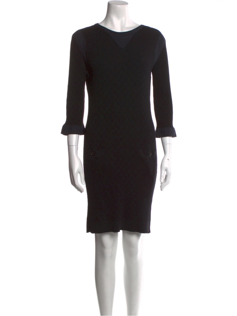 CHANEL Knee Length Black Knit Sheath Dress - Women's Size 40